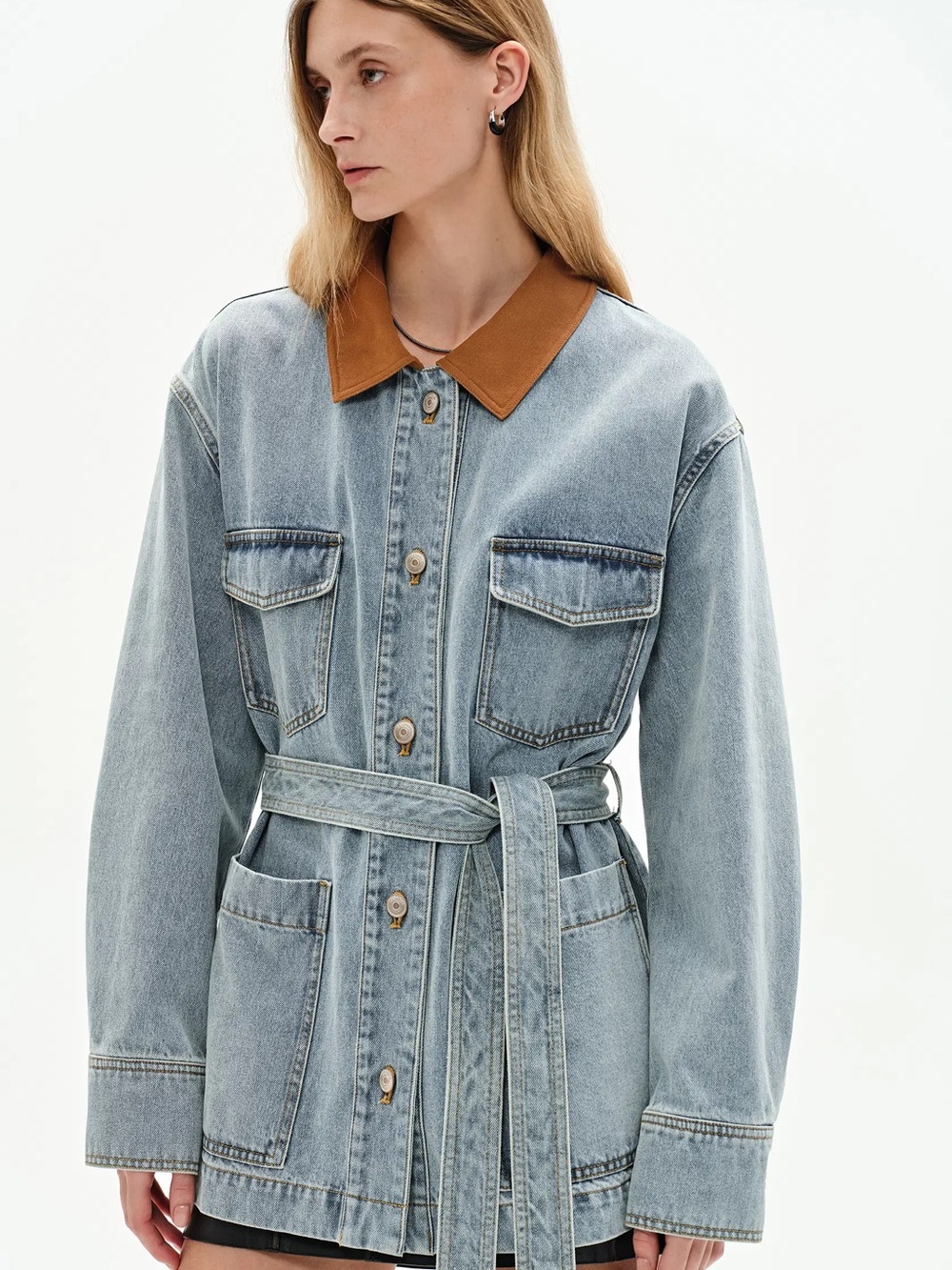 Fabrique - Luca Contrast Collar Lightweight Jacket in Cotton Denim size XS